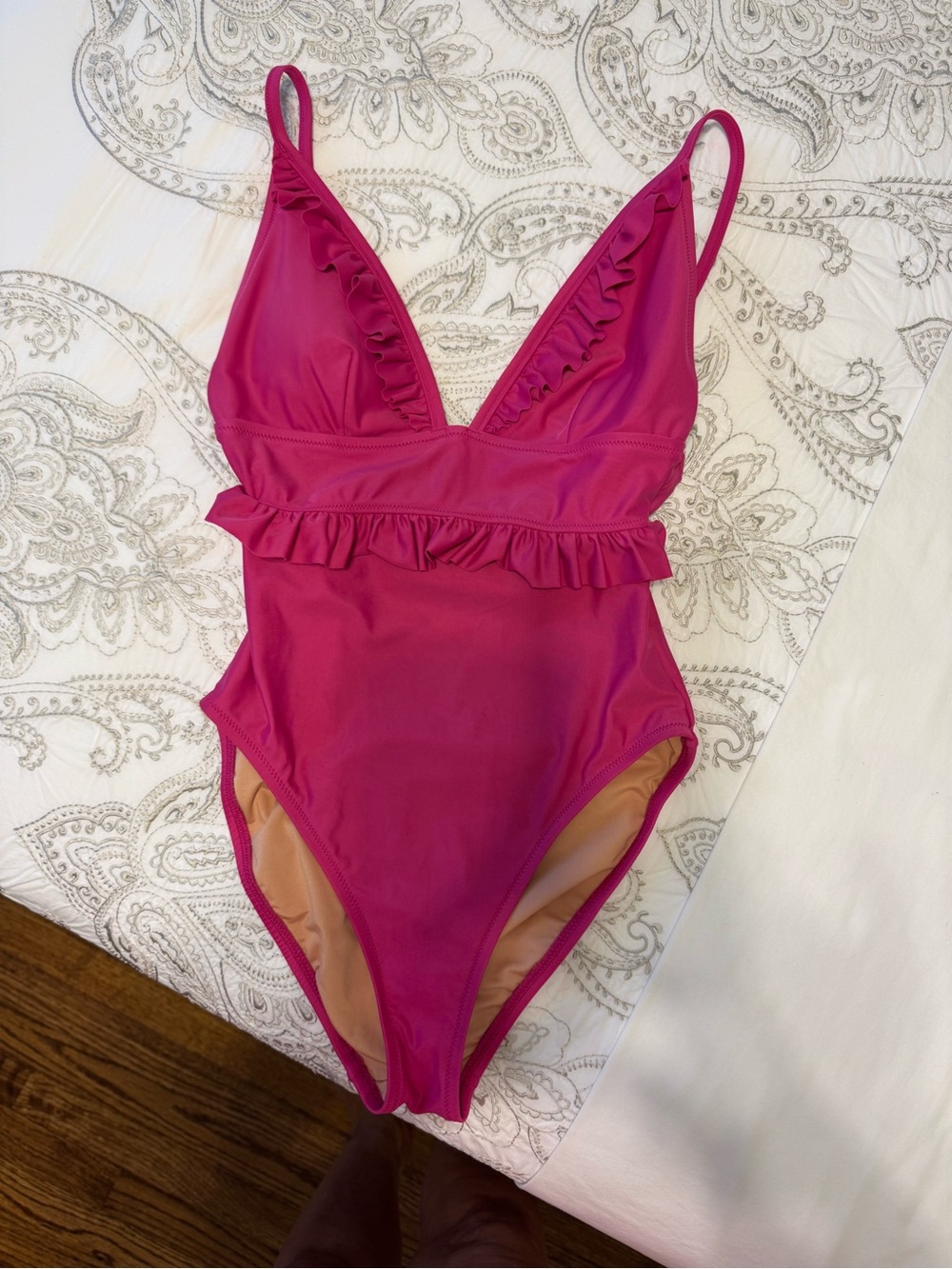 J. Crew Hot Pink Ruffle One-Piece Swimsuit